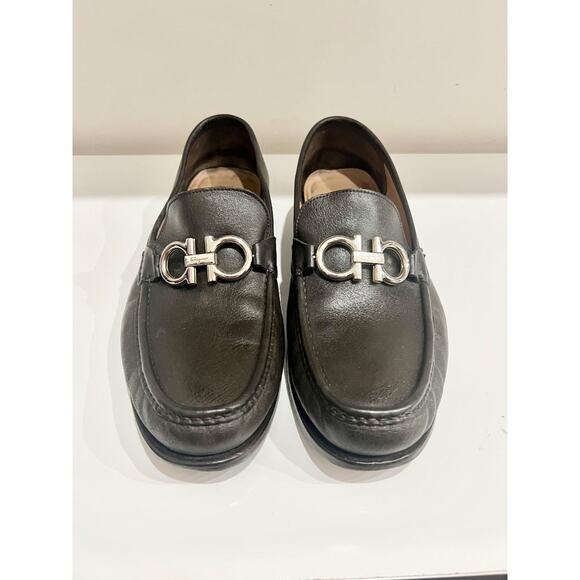 Salvatore Ferragamo Gancini Gold Buckle Slip On Leather Loafers Brown Men's 12 E - Picture 4 of 8